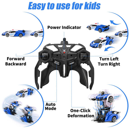Transform RC Car Robot, Remote Control Car Independent 2.4G Robot Deformation Car Toy with One Button Transformation & 360 Speed Drifting 1:18 Scale