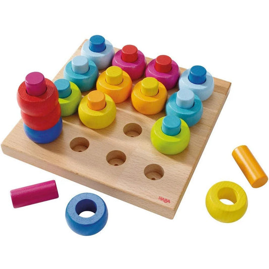 Rainbow Whirls Wooden Sorting & Stacking Rings Shape Sorter Fine Motor Toys