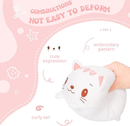 AIXINI 23.6-Inch White Cat Plush Cylindrical Body Pillow - Super Soft Cartoon Hugging Toy Gift