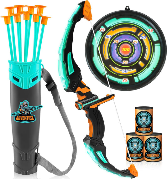 JOYIN Kids Bow and Arrow Set, LED Light up Archery Toy Set with 9 Suction Cup Arrows, Target & Arrow Case, Indoor and Outdoor Hunting Play Gift Toys for Kids, Boys & Girls Ages 6-12