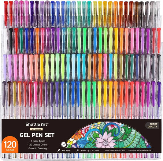 120 Unique Colors (No Duplicates) Gel Pens Colored Gel Pen Set for Adult Coloring Books Art Markers