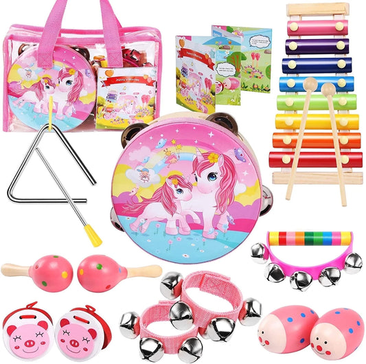 Baby Music Toys Toddler Learning Toy 12-Piece Wooden Montessori Musical Instrument Set for Kid