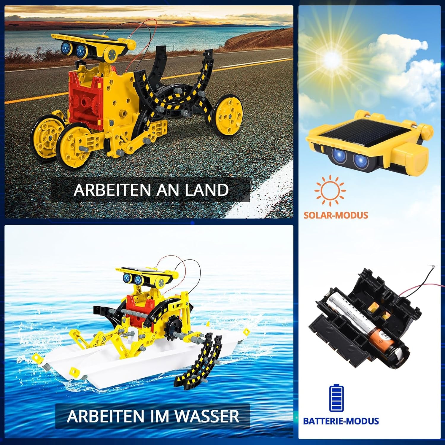 Solar Robot Kit for Kids Age 8-12, STEM Building Toys,12-In-1 Build Your Own Robot with Solar Panel & Battery Power, Science Engineering Christmas Birthday Idea Gifts for Boy Age 8 9 10 11 12