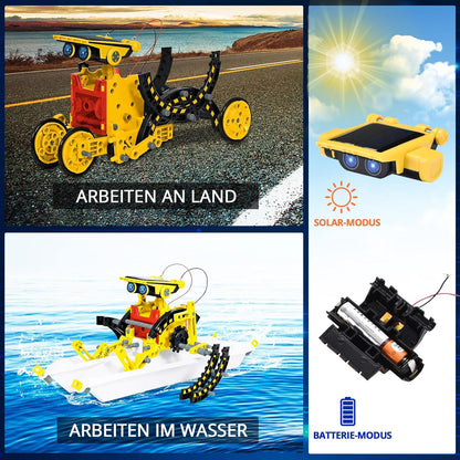 Solar Robot Kit for Kids Age 8-12, STEM Building Toys,12-In-1 Build Your Own Robot with Solar Panel & Battery Power, Science Engineering Christmas Birthday Idea Gifts for Boy Age 8 9 10 11 12