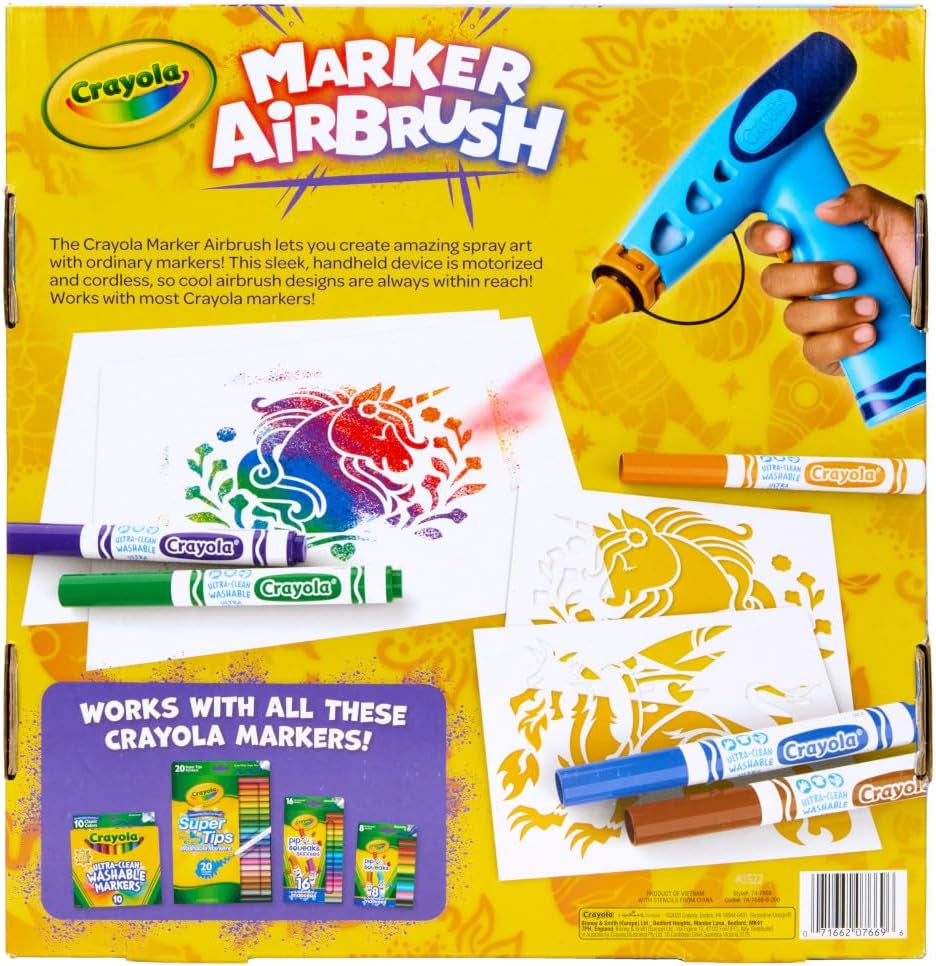 Crayola Marker Airbrush Spray Art Kit, DIY Marker Art Set for Kids, Toys for Kids, Gift for Boys & Girls, 6+