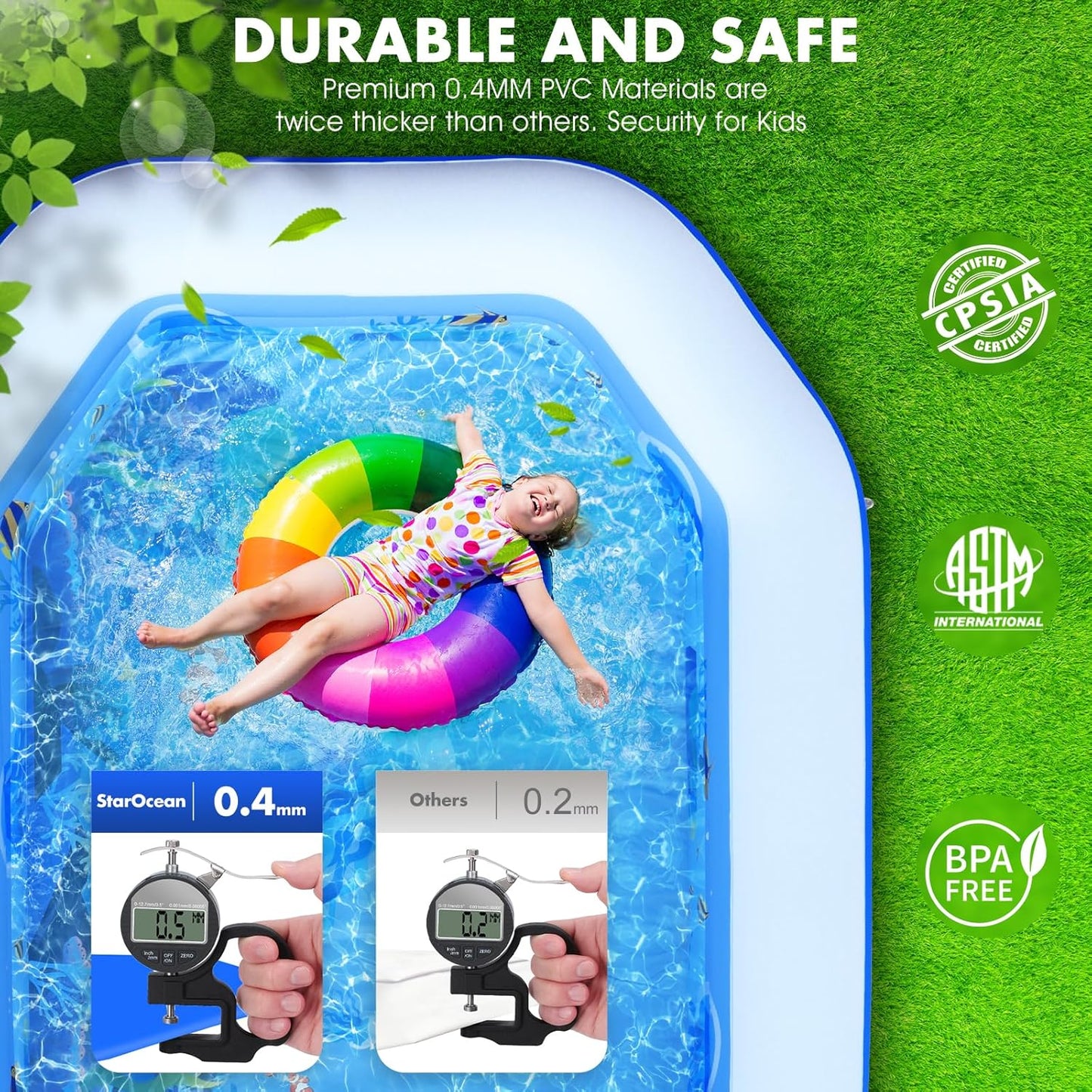 Starocean Inflatable Pool with Canopy, Large Inflatable Swimming Pool for Kids,Adult, Blowup Pools with Seats,Backrest.Durable Thickened Inflatable Family Pools for Backyard,Dark Blue-118"X75"X22"