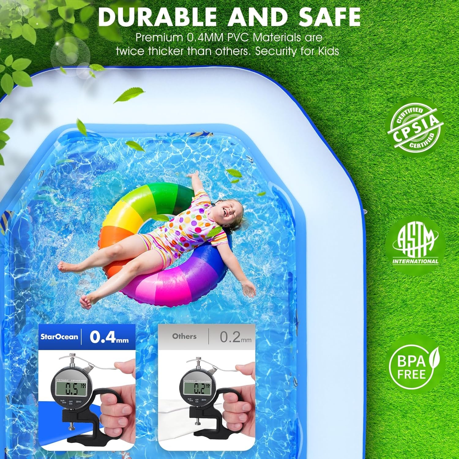 Starocean Inflatable Pool with Canopy, Large Inflatable Swimming Pool for Kids,Adult, Blowup Pools with Seats,Backrest.Durable Thickened Inflatable Family Pools for Backyard,Dark Blue-118"X75"X22"