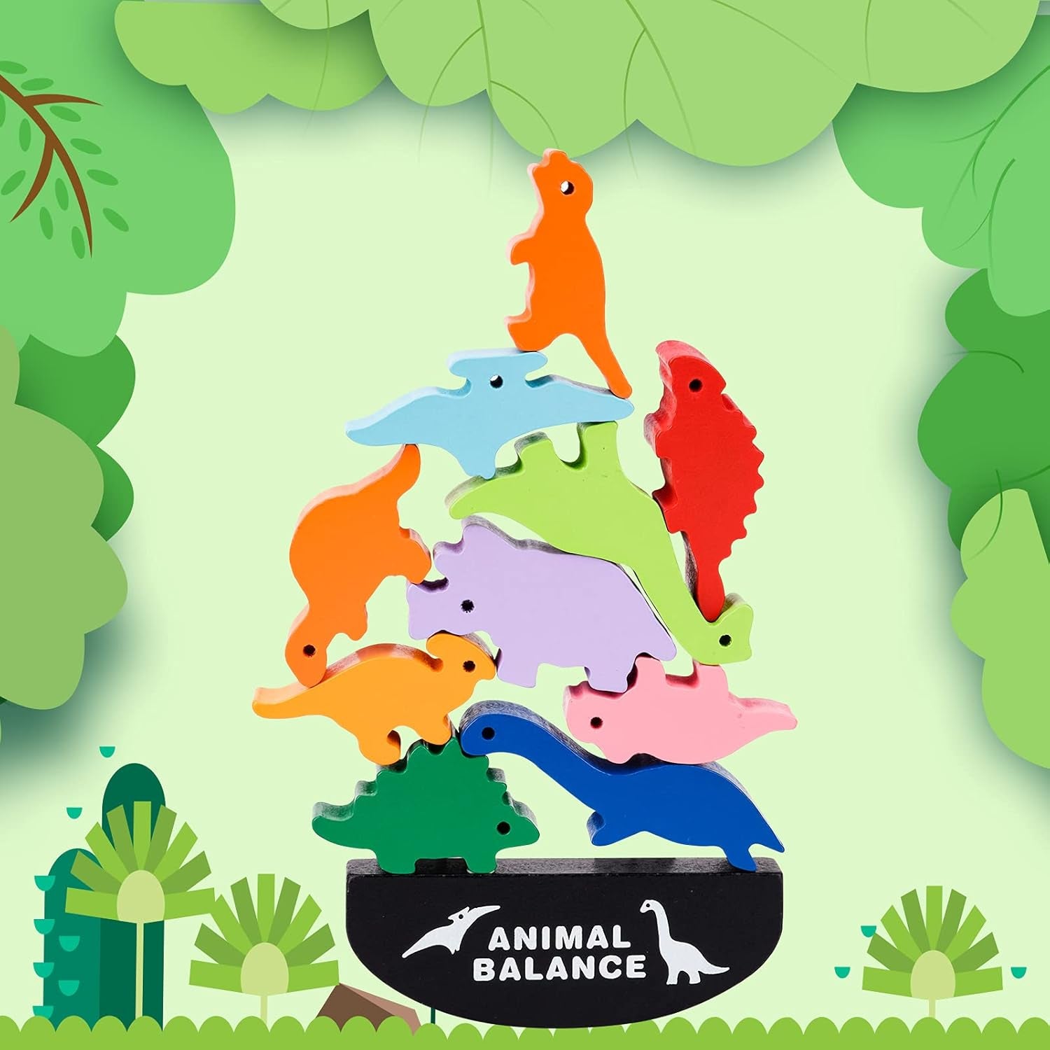 Wooden Dinosaur Stacking Toy for Toddlers Ages 2-5, Montessori Educational Game for Boys and Girls, Perfect Birthday and Christmas Gift