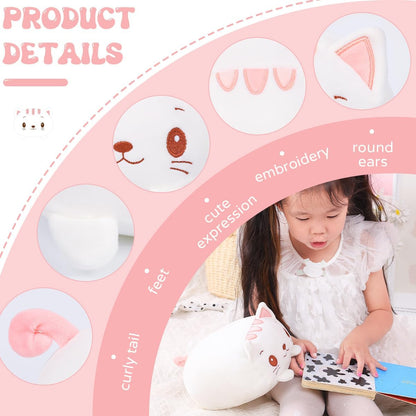 AIXINI 23.6-Inch White Cat Plush Cylindrical Body Pillow - Super Soft Cartoon Hugging Toy Gift