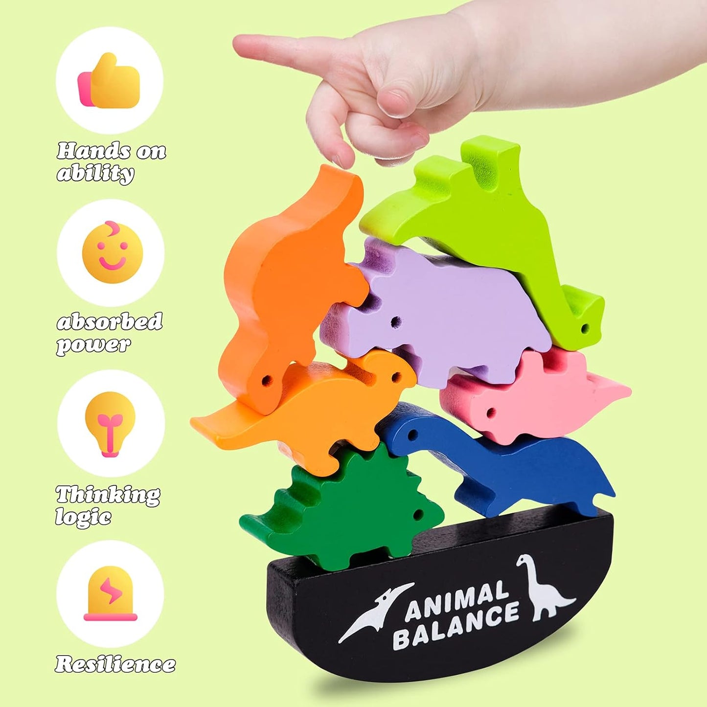 Wooden Dinosaur Stacking Toy for Toddlers Ages 2-5, Montessori Educational Game for Boys and Girls, Perfect Birthday and Christmas Gift