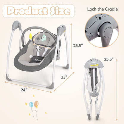 Baby Swing for Infants, Compact Portable Electric Baby Rocker for Newborn W/ 5 Speeds Timing