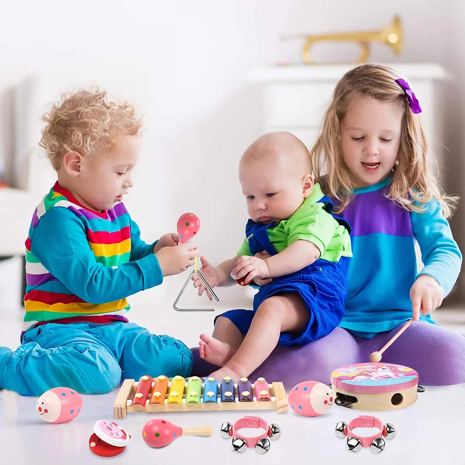 Baby Music Toys Toddler Learning Toy 12-Piece Wooden Montessori Musical Instrument Set for Kid