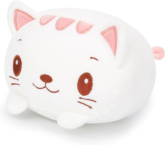 AIXINI 23.6-Inch White Cat Plush Cylindrical Body Pillow - Super Soft Cartoon Hugging Toy Gift