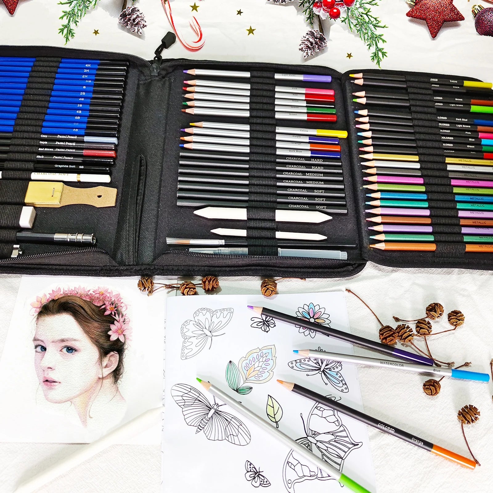 72 Pcs Art Supplies Art Set,Drawing Pencils for Artist Adult,Drawing Pencils Kit,Sketching Set Include Charcoal & Colored Pencil,Sketchbook,Coloring Book