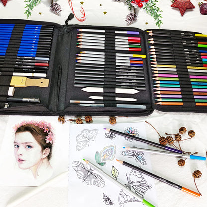 72 Pcs Art Supplies Art Set,Drawing Pencils for Artist Adult,Drawing Pencils Kit,Sketching Set Include Charcoal & Colored Pencil,Sketchbook,Coloring Book