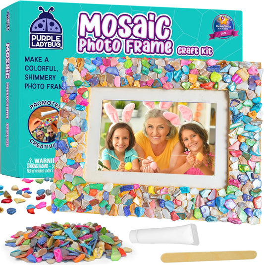 PURPLE LADYBUG DIY Mosaic Photo Frame Craft Kit - Summer Activities for Kids & Teens, Arts & Crafts for Girls 8-12, Birthday Gift for Girls, Fun Craft for Kids Ages 6-12