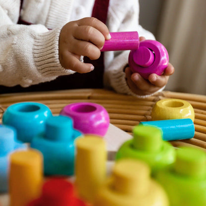 Rainbow Whirls Wooden Sorting & Stacking Rings Shape Sorter Fine Motor Toys