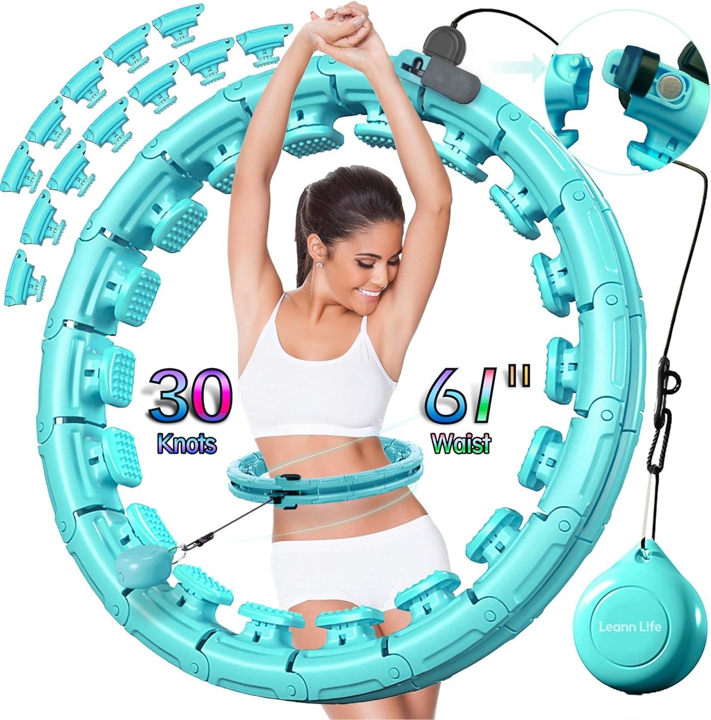 U5-16 Knots Waist 28”- 46”, Silent Smart Weighted Hula Hoop for Adults Weight Loss, Infinity Hoop plus Size, Home Outdoors Fitness Exercise, Abdominal Toner