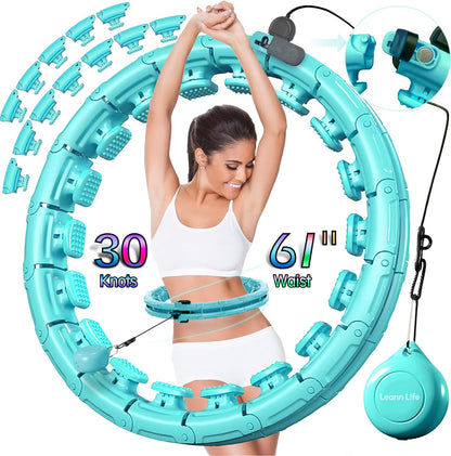 U5-16 Knots Waist 28”- 46”, Silent Smart Weighted Hula Hoop for Adults Weight Loss, Infinity Hoop plus Size, Home Outdoors Fitness Exercise, Abdominal Toner