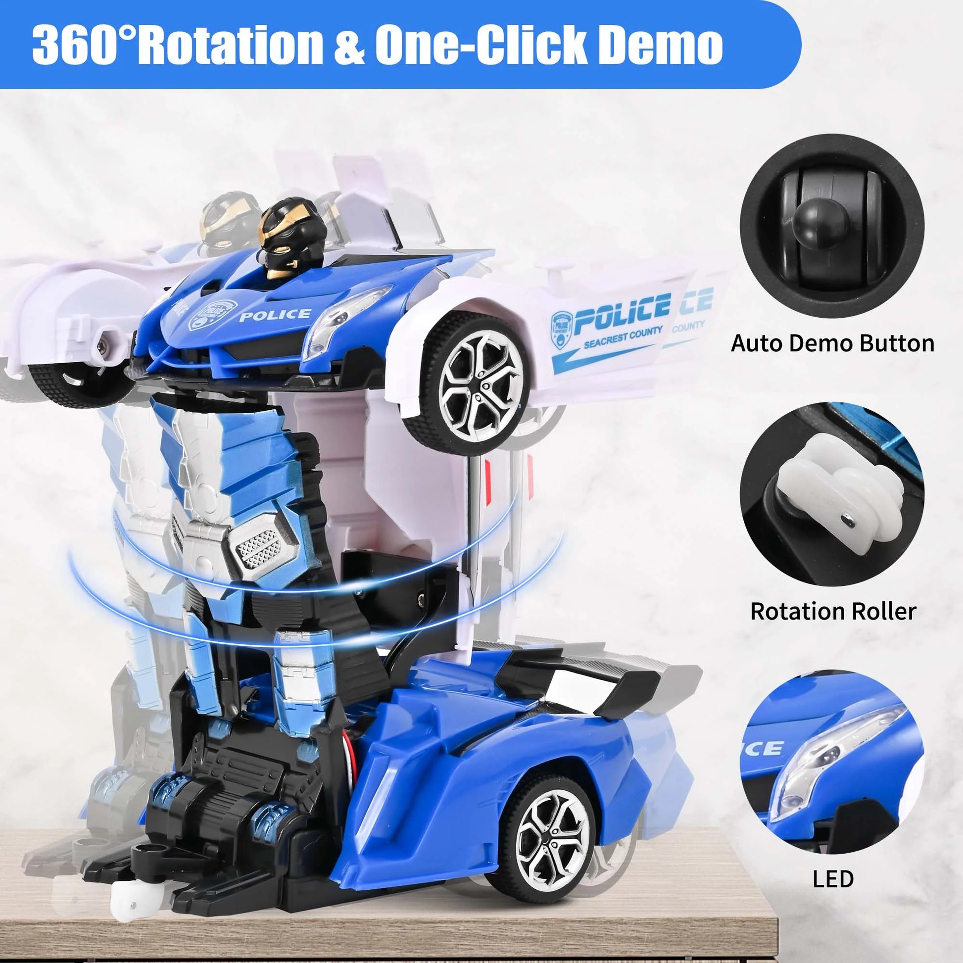 Transform RC Car Robot, Remote Control Car Independent 2.4G Robot Deformation Car Toy with One Button Transformation & 360 Speed Drifting 1:18 Scale