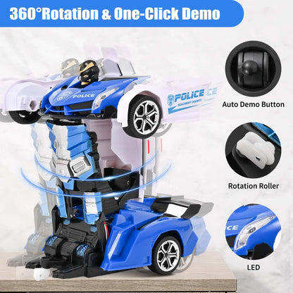 Transform RC Car Robot, Remote Control Car Independent 2.4G Robot Deformation Car Toy with One Button Transformation & 360 Speed Drifting 1:18 Scale