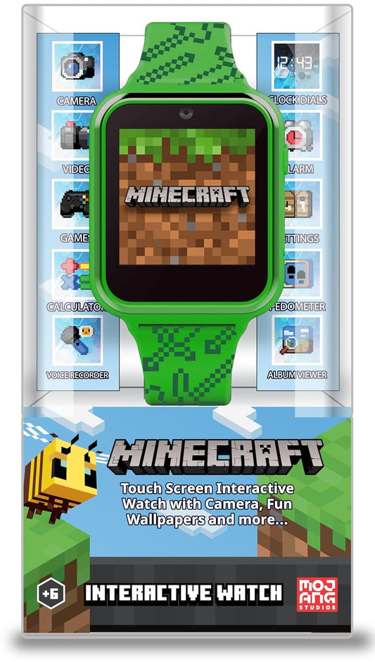 Minecraft Kids Smart Watch – Touchscreen Interactive Watch with 10 Customizable Clock Faces, Built-In Camera, Video Recorder, Alarm, Calculator, Games & Pedometer – Fits Wrists 5.5" to 8"