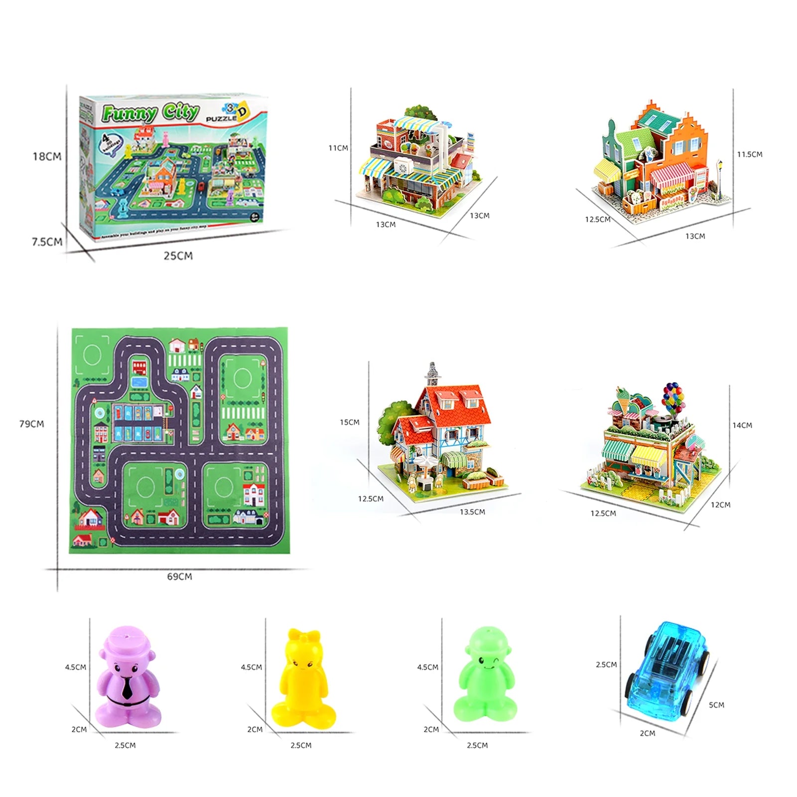 City Map Construction Building Sets with 6 Cartoon Character Toys, Preschool Educational Learning Toys for 6+ Year Old Kids Boys Girls Children