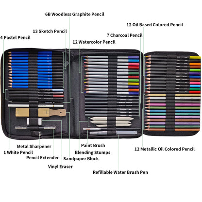 72 Pcs Art Supplies Art Set,Drawing Pencils for Artist Adult,Drawing Pencils Kit,Sketching Set Include Charcoal & Colored Pencil,Sketchbook,Coloring Book