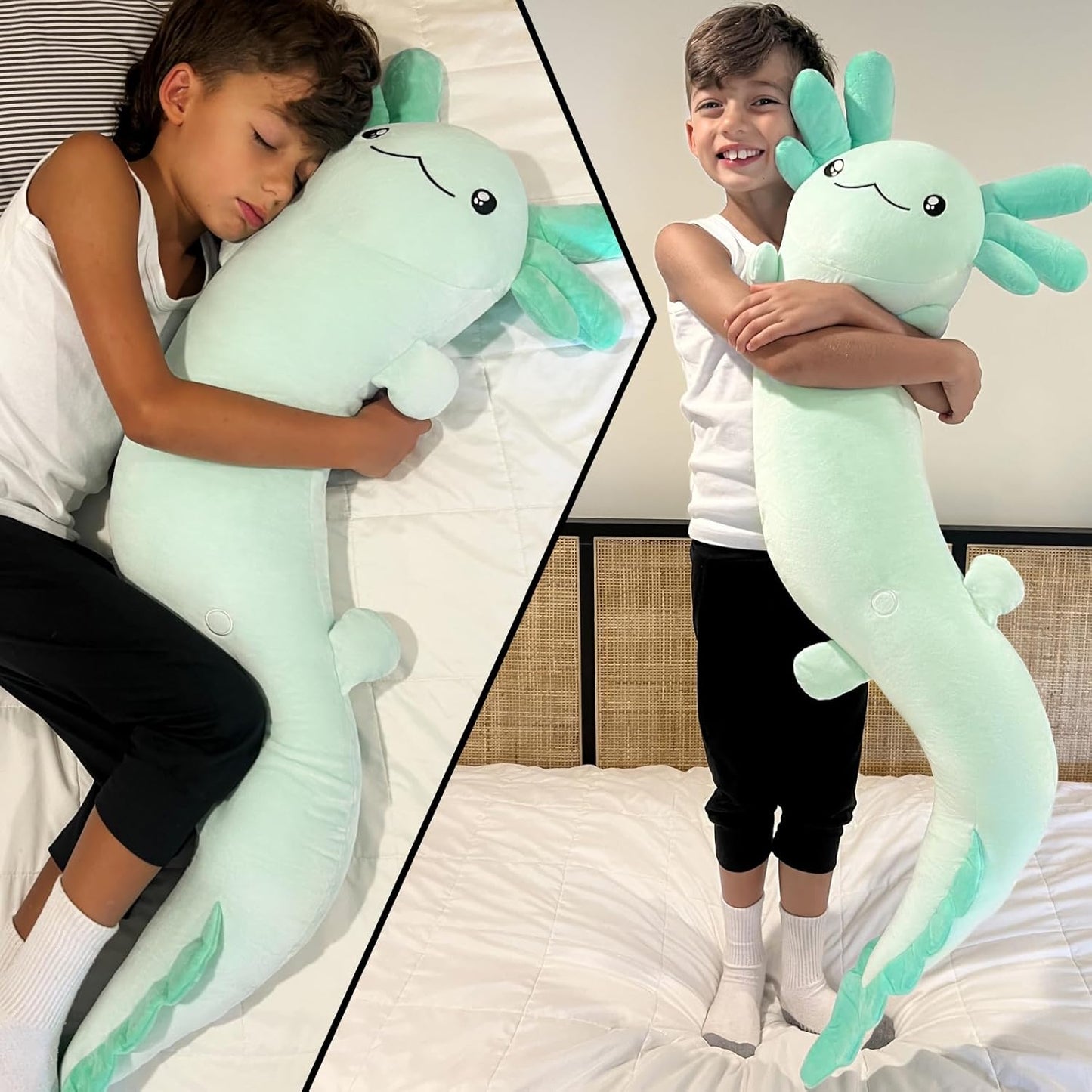 Tezituor 48-Inch Giant Axolotl Plush Pillow - Glow in the Dark Mint Green Stuffed Animal for Kids and Adults, Perfect Gift for Axolotl Enthusiasts