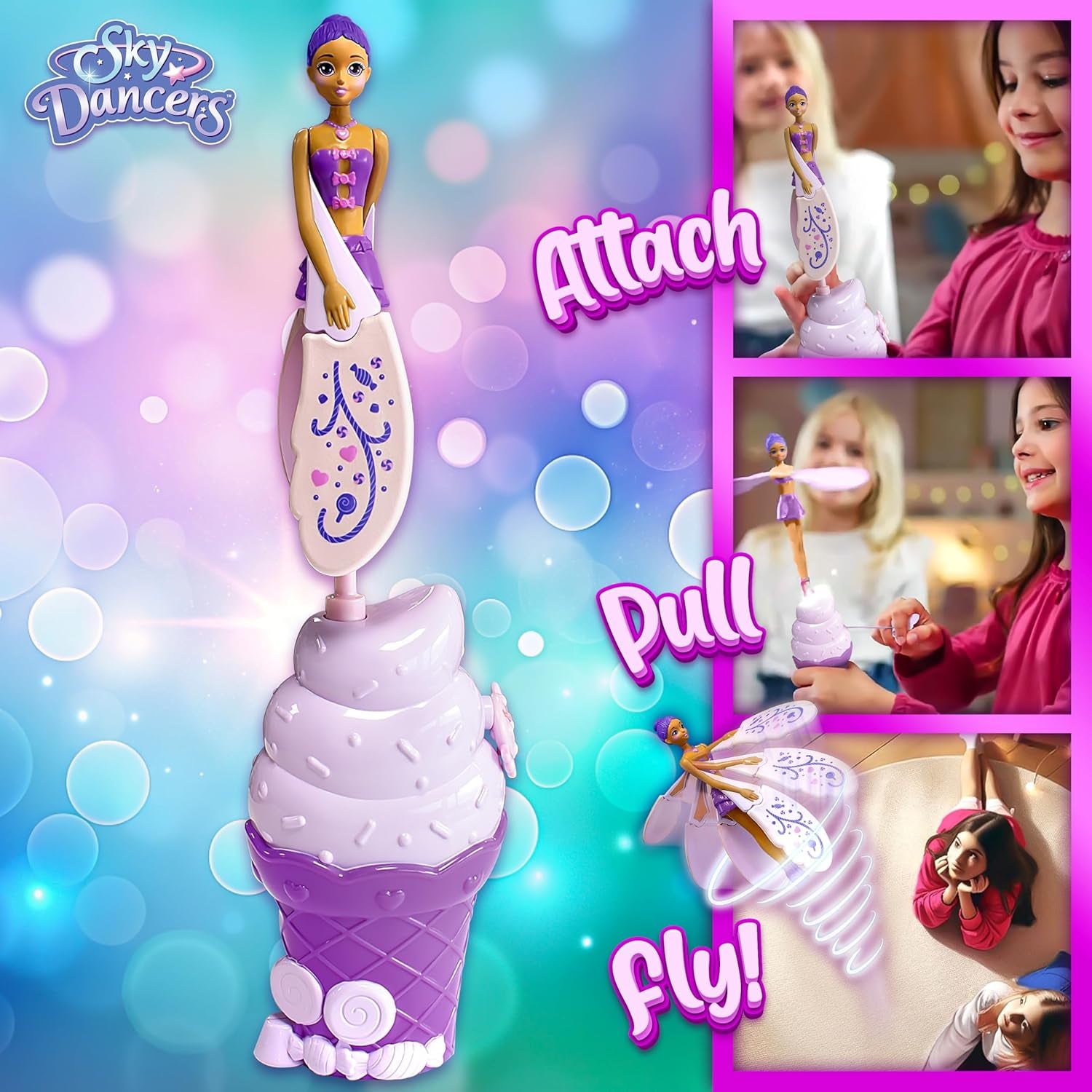 Sky Dancers Purple Licious– the Original Flying Doll Toy – Pull String Powered, Use Indoors or Outdoors, No Batteries Required, Gift for Kids 6+