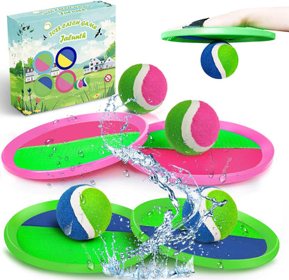 Jalunth Ball Catch Set Game Toss Paddle - Beach Toys Back Yard Pool Outdoor Lawn Games Backyard Camping Sticky Mitts Age 3 4 5 6 7 8 9 10 11 12 Years Old Boys Girls Kids Adults Family Easter Gifts