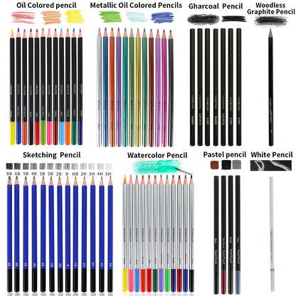 72 Pcs Art Supplies Art Set,Drawing Pencils for Artist Adult,Drawing Pencils Kit,Sketching Set Include Charcoal & Colored Pencil,Sketchbook,Coloring Book
