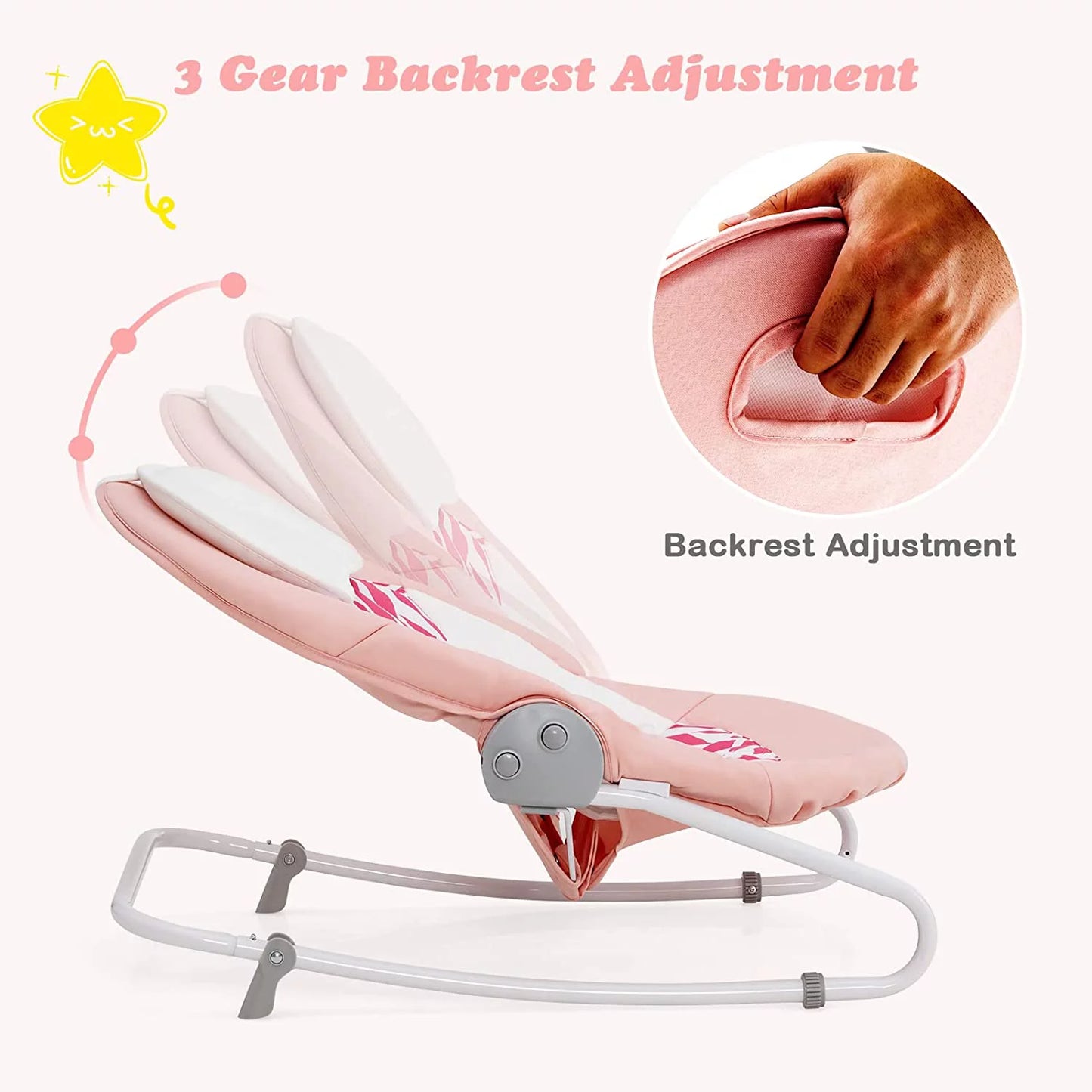 2 in 1 Baby Swing and Bouncer for Infants, Portable Newborn Rocker with 5 Speed Sway Music Timing 3 Toys Remote Control, Easy Fold, Compact Electric Baby Swing for 0-6 Months Boy Girl (Pink)