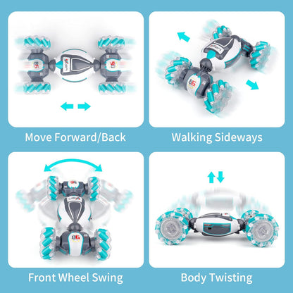 PREPOP Gesture Sensing RC Stunt Car, Birthday for Age 6 7 8-12 13+ Year Old Boys - Cool Toys for Kids, Hand Controlled Remote Control Twist Vehicle with Lights & Music, 4WD Rotating