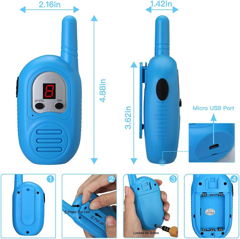 3-Pack Rechargeable Walkie Talkies for Kids with 2-Mile Range and Lanyards, Ideal for Outdoor Adventures - Perfect Gift for Boys and Girls (Batteries Not Included)