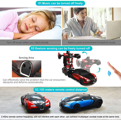 Remote Control Cars Toys,2.4Ghz 1/14 Scale RC Transforming Car Robot with Gesture Sensing / a Key Deformation,Gifts for 3-5 4-7 8-12 Boys Girls Kids