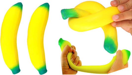 JA-RU Stretchable Banana Stress Relief Toy Pack (2 Pieces) - Slow Rising Squishy Fruit for Kids, Ideal for Gag Gifts and Themed Parties - Model 3340-2P