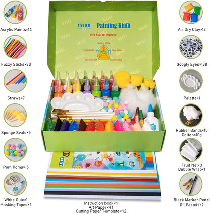 Arts and Crafts for Kids - 40 Creative Painting Arts 350+Pcs Painting Kits Ages 5-10 Year Old Girls & Boys - Art Supplies Set - Gift Ideas for Drawing Beginners Activity Toys