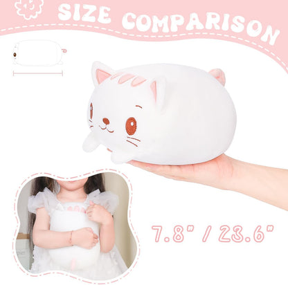 AIXINI 23.6-Inch White Cat Plush Cylindrical Body Pillow - Super Soft Cartoon Hugging Toy Gift