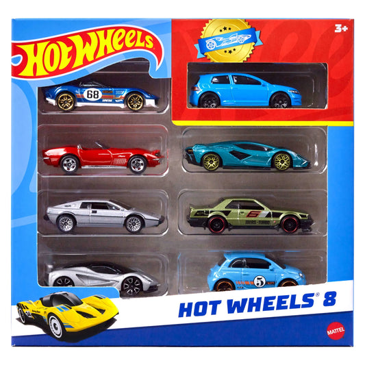 Set of 8 Basic Toy Cars & Trucks in 1:64 Scale Including 1 Exclusive Car, Styles May Vary
