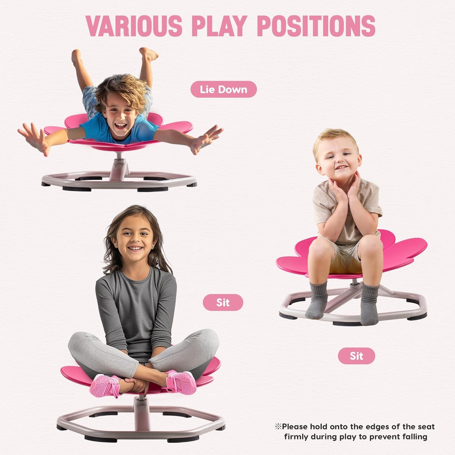 ROBUD Kids Sensory Swivel Chair, Autism Kids Swivel Chair with Non-Slip Design, Training Body Coordination, Flower Shape Wobble Chair, No Assembly, Pink