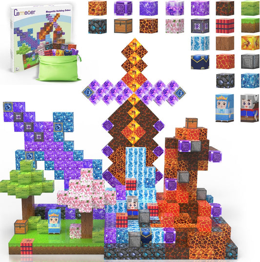 100PCS 1 Inch Magnetic Blocks, Mine Sword World Magnetic Toy Building Cube for Toddler Boys Girls Kids Age 3+, Stacking Magnet Construction Block Toys of Birthday Gifts.