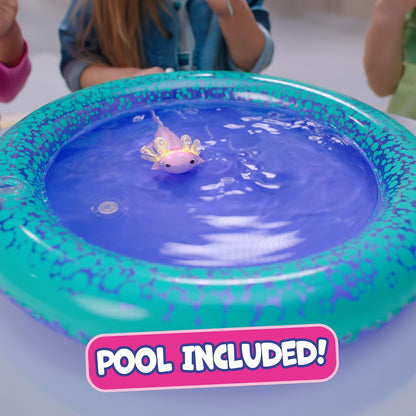 Interactive Baby Axolotl with Inflatable Pool, Alix, Swims and Lights up in Water, Rainbow Lights Tell Your Mood (Ages 5+)