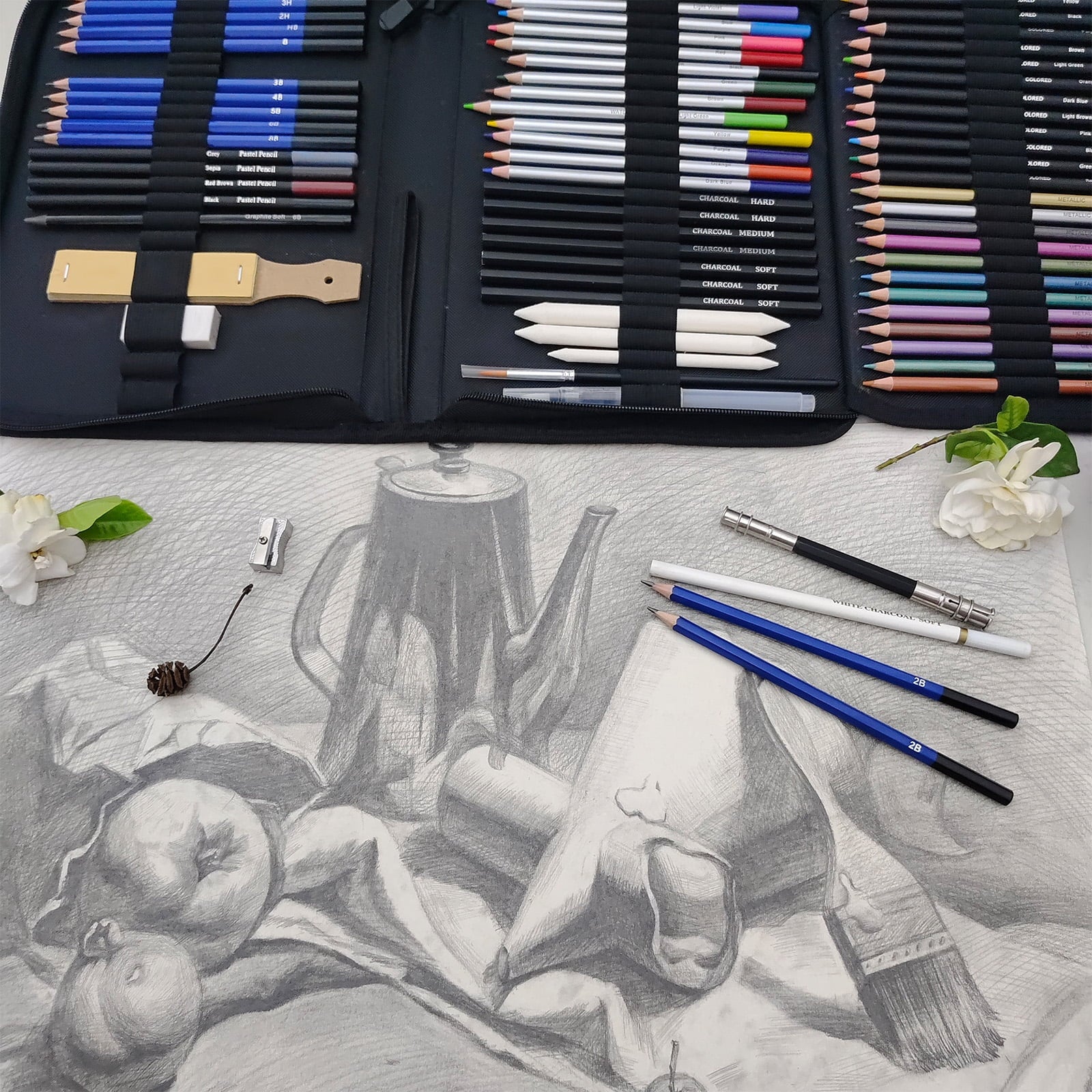 72 Pcs Art Supplies Art Set,Drawing Pencils for Artist Adult,Drawing Pencils Kit,Sketching Set Include Charcoal & Colored Pencil,Sketchbook,Coloring Book