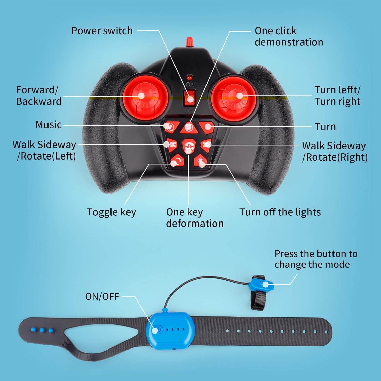 PREPOP Gesture Sensing RC Stunt Car, Birthday for Age 6 7 8-12 13+ Year Old Boys - Cool Toys for Kids, Hand Controlled Remote Control Twist Vehicle with Lights & Music, 4WD Rotating