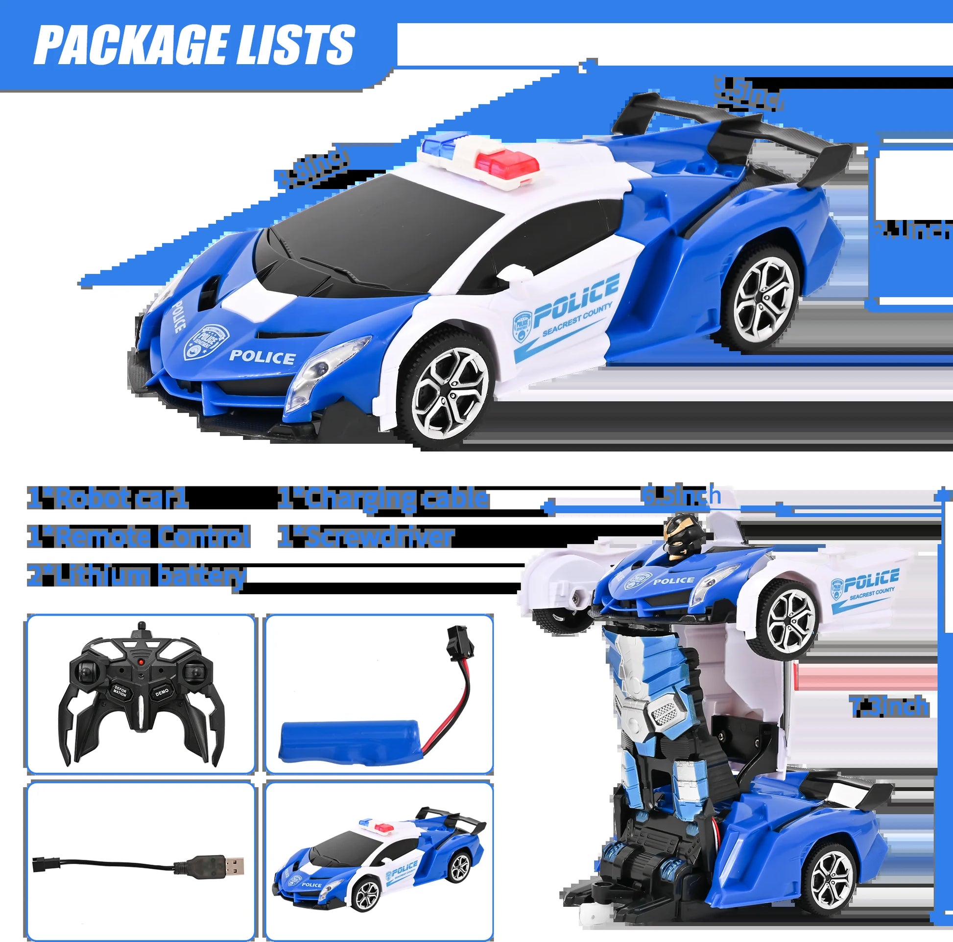 Transform RC Car Robot, Remote Control Car Independent 2.4G Robot Deformation Car Toy with One Button Transformation & 360 Speed Drifting 1:18 Scale