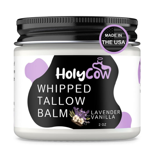 Beef Tallow for Skin - Whipped Tallow Balm with Organic Jojoba Oil, Grass Fed Beef Tallow Face Moisturizer for Eczema, Baby, Lip Balm - Lotion for Extremely Dry Skin (Lavender Vanilla)