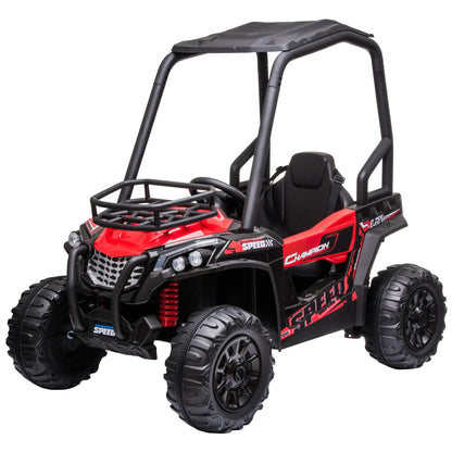 12V Dual Motor Kids UTV, Battery Powered Electric Ride on Truck with Forward and Reverse Function, Lights, MP3/USB, Suspension, Remote Control, Red
