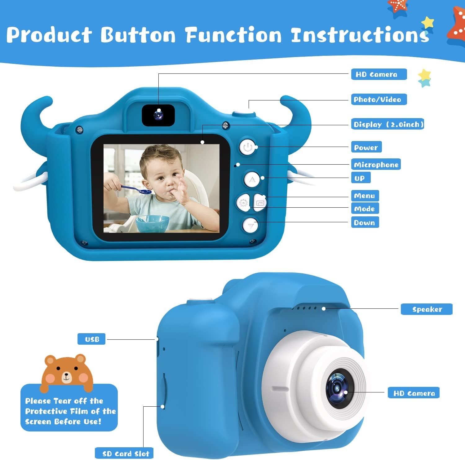 Digital Camera for Children - 20MP Video, 2.0-Inch Screen, Includes 32GB SD Card, Ideal Gift for Birthdays and Christmas for Ages 3-12