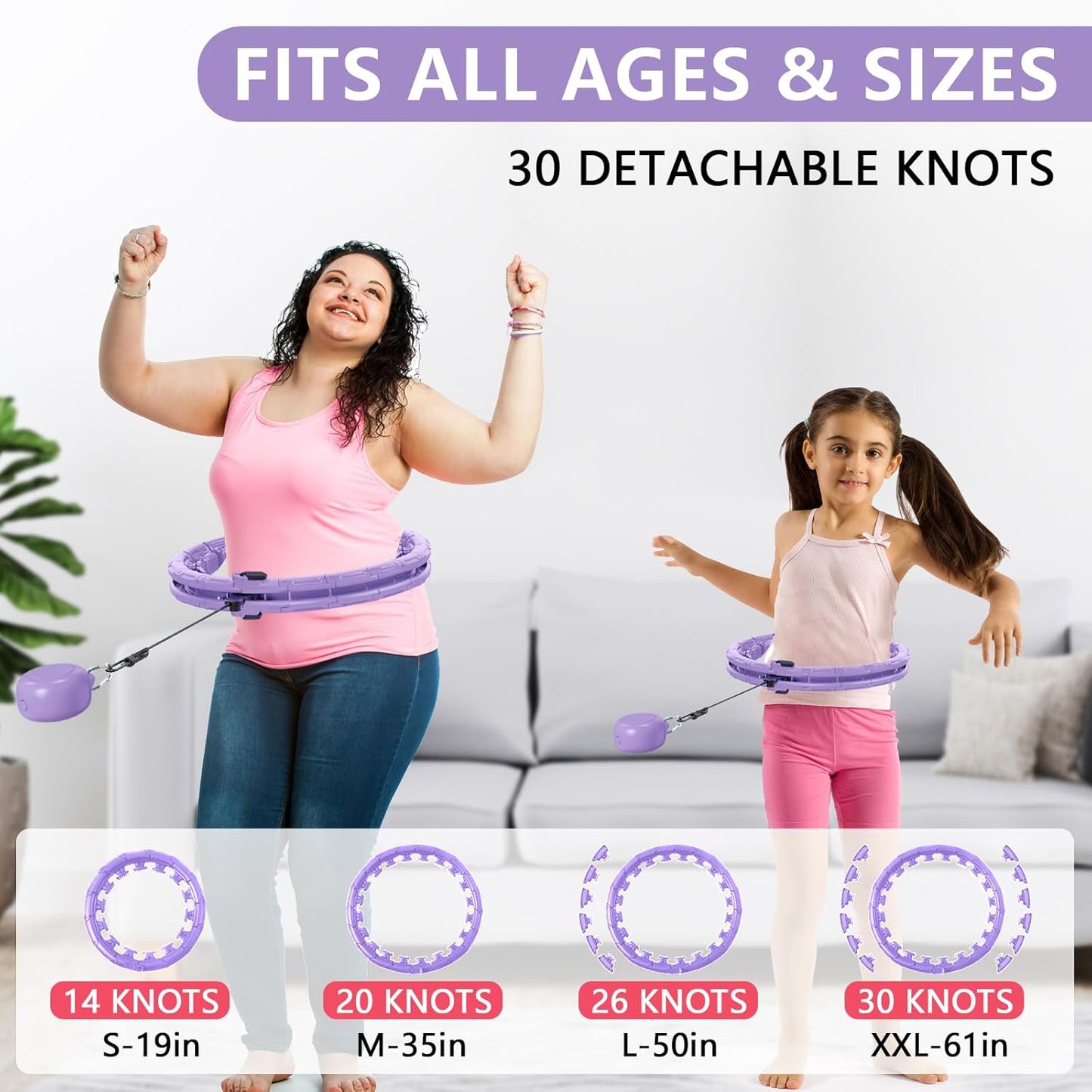 U5-16 Knots Waist 28”- 46”, Silent Smart Weighted Hula Hoop for Adults Weight Loss, Infinity Hoop plus Size, Home Outdoors Fitness Exercise, Abdominal Toner
